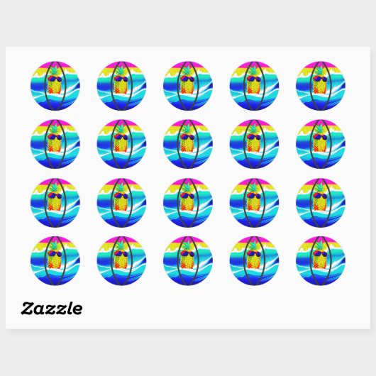 STICKER ROND SURFING PINEAPPLE BEACH BALL (Feuille)