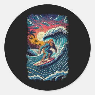 Sticker Rond Surfing Sasquatch Shirt Art Teacher Big Wave Surfe