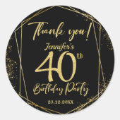 Sticker Rond Surprise 40e anniversaire de fête Black & Gold Par (Devant)