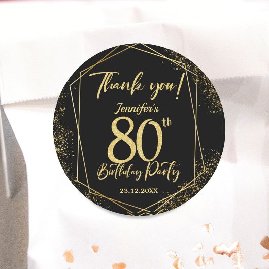 Sticker Rond Surprise 80e anniversaire de fête Black & Gold Par