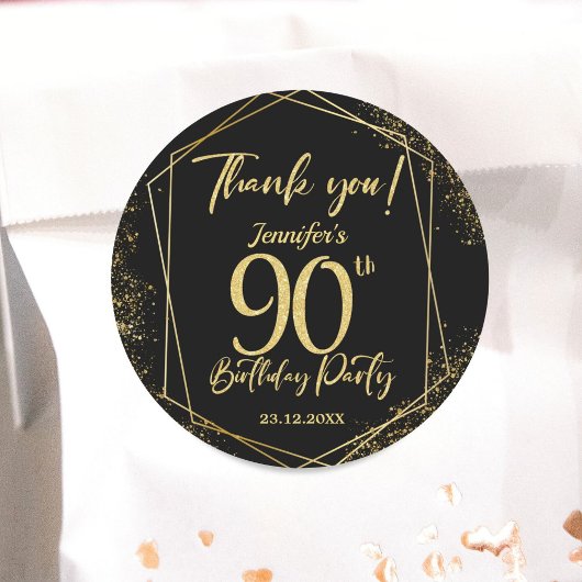 Sticker Rond Surprise 90e anniversaire de fête Black & Gold Par