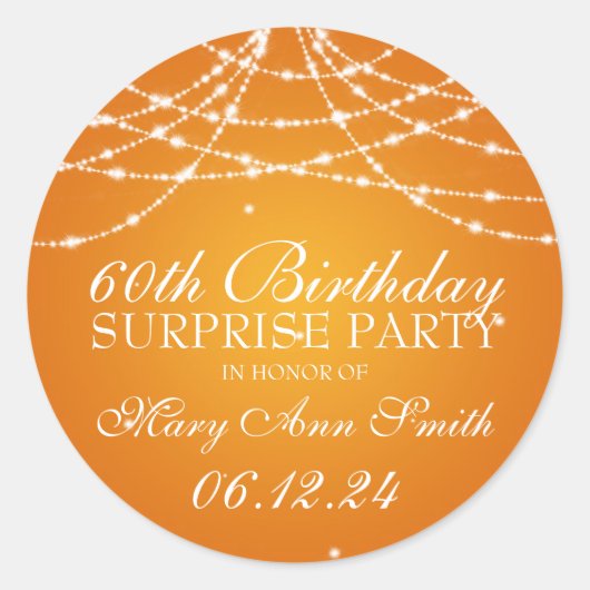Sticker Rond Surprise Anniversaire Corde d'étoiles Orange (Devant)