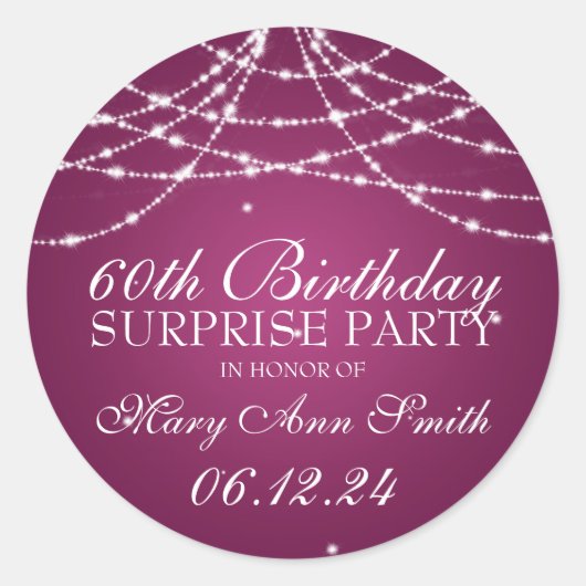 Sticker Rond Surprise Anniversaire Corde d'étoiles rose (Devant)