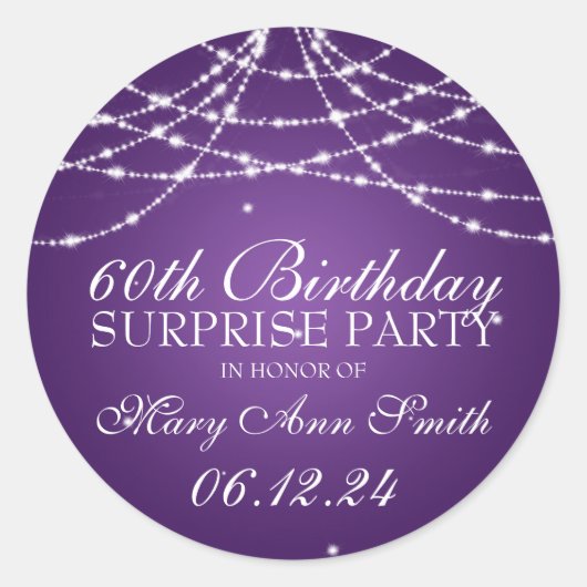 Sticker Rond Surprise Anniversaire Corde d'étoiles violet (Devant)