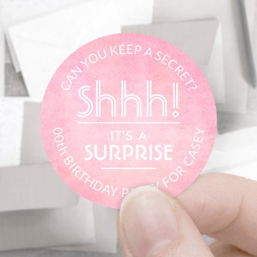Sticker Rond Surprise Anniversaire Fête Blush Rose Aquarelle