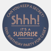 Sticker Rond Surprise Anniversaire Fête Stylé Cuivre & Marine B (Devant)