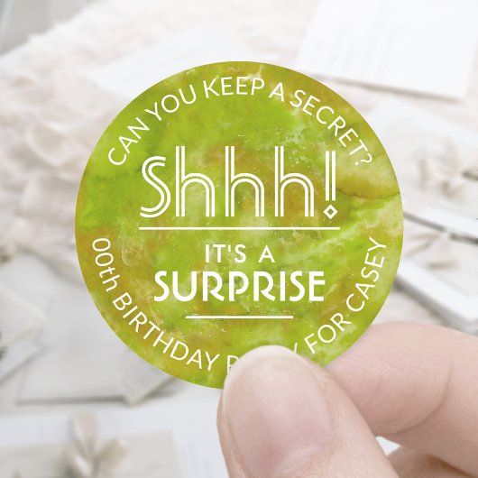 Sticker Rond Surprise Anniversaire Jaune Vert Aquarelle