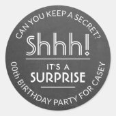 Sticker Rond Surprise Anniversaire Noir & Blanc Chalkboard (Devant)