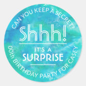 Sticker Rond Surprise fête d'anniversaire Bleu et Vert Aquarell (Devant)