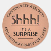 Sticker Rond Surprise fête d'anniversaire Cuivre Faux Foil et N (Devant)