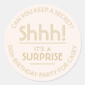 Sticker Rond Surprise fête d'anniversaire élégant rose et or (Devant)