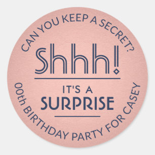Sticker Rond Surprise fête d'anniversaire Marine Blue & Rose Ro