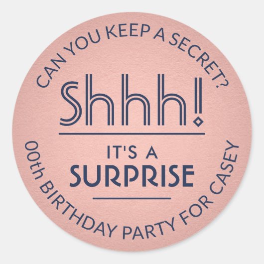 Sticker Rond Surprise fête d'anniversaire Marine Blue & Rose Ro (Devant)