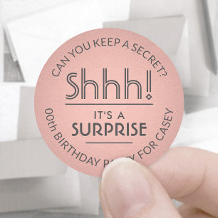 Sticker Rond Surprise fête d'anniversaire Rose Rose Gold et Gre