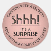 Sticker Rond Surprise fête d'anniversaire Rose Rose Gold Faux F (Devant)