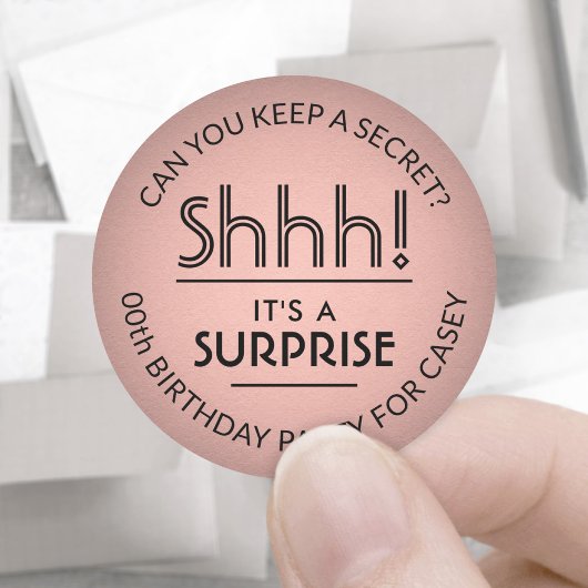 Sticker Rond Surprise fête d'anniversaire Rose Rose Gold Faux F