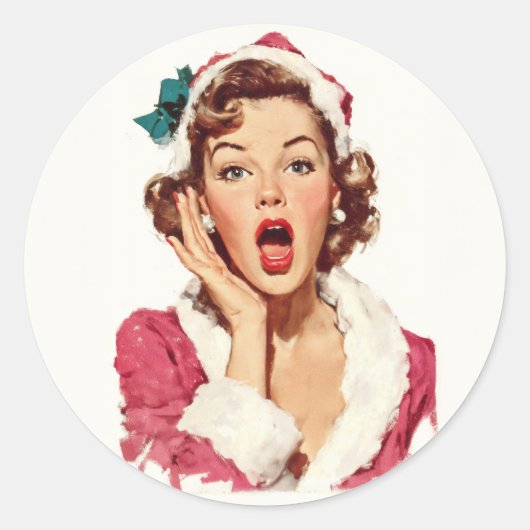 Sticker Rond Surprised Retro Christmas Pin-Up (Devant)