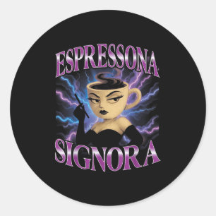 Sticker Rond Surreal Italian Brainrot Meme Espressona Signora F