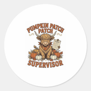Sticker Rond Surveillant de la Patch de Citrouille Vache Highla
