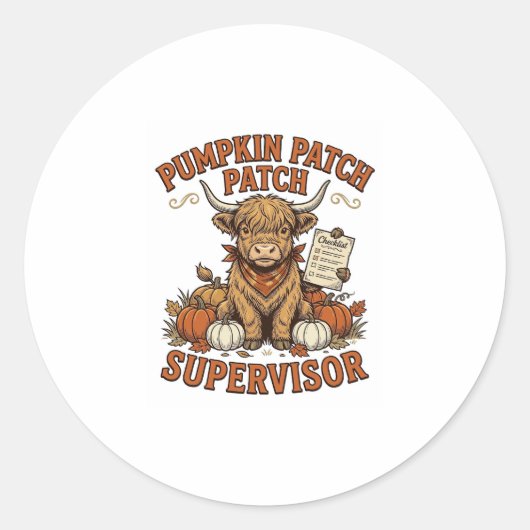 Sticker Rond Surveillant de la Patch de Citrouille Vache Highla (Devant)