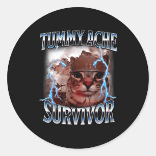 Sticker Rond Survivant de mal de ventre mème de chat drôle surv
