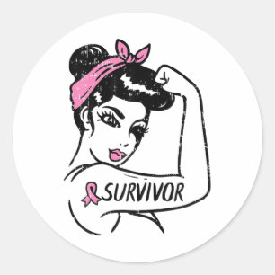 Sticker Rond Survivant du cancer du sein Rosie Riveter Lauréats