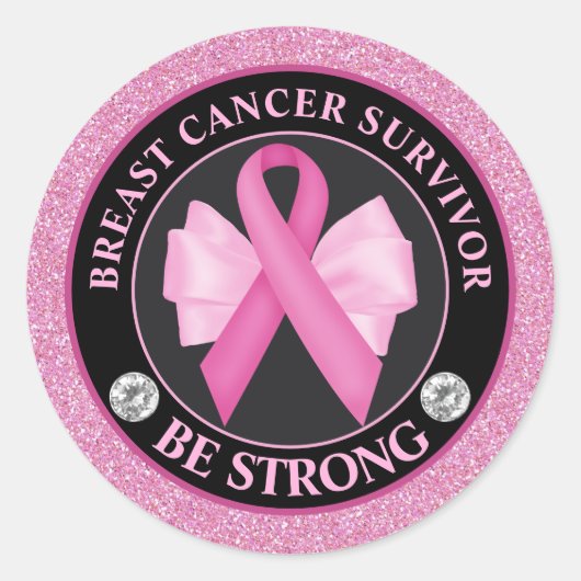 Sticker Rond Survivant du Ruban de sensibilisation au cancer du (Devant)