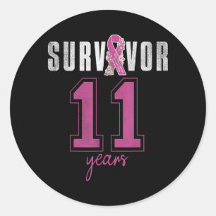 Sticker Rond Survivante 11 ans Ruban d'octobre Cancer du sein