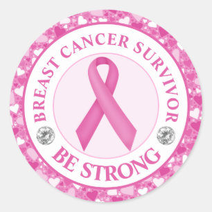 Sticker Rond Survivante du cancer du sein – Bordure de cœur rub