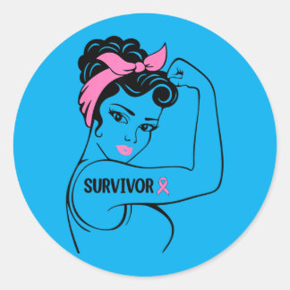 Sticker Rond Survivante du cancer du sein Rosie Riveter nk Sens