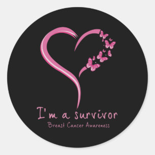 Sticker Rond Survivante papillon rose Sensibilisation au cancer