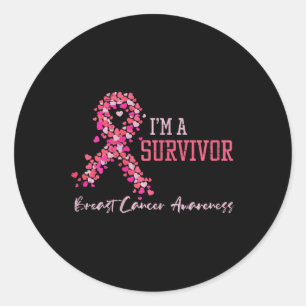 Sticker Rond Survivor Pink Ribbons Coeurs Cancer du sein Sensib