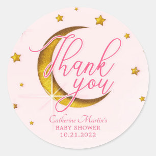 Sticker Rond Survoler le Baby shower d'or rose lune