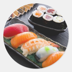 Sticker Rond Sushi et rouleaux