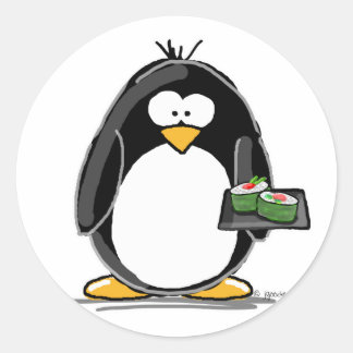 Sticker Rond Sushi Penguin