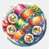 Sticker Rond Sushi Rolls Fun Food (Devant)