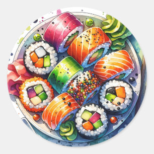 Sticker Rond Sushi Rolls Fun Food
