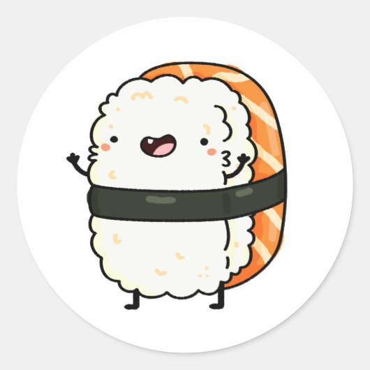 Sticker Rond Sushi Saumon Cute Kawaii (Devant)