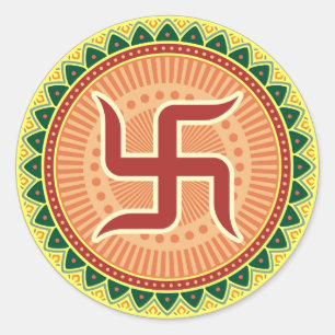 Sticker Rond Svastika avec le style indien traditionnel Mandana