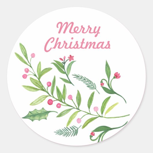 Sticker Rond Swag à feuillage persistant | Joyeux Noël (Devant)
