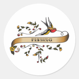 Sticker Rond Swallow and Soll with Fishing