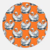 Sticker Rond Swan Birds Pattern Design On Orange (Devant)