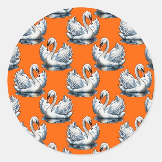 Sticker Rond Swan Birds Pattern Design On Orange  (Devant)