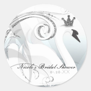 Sticker Rond Swan Princess Silver & White Elegant Party Favoris