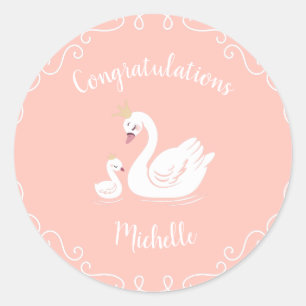 Sticker Rond Swans Baby shower Oiseau avec héritier