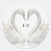 Sticker Rond Swans romantiques Mariage Couple Monogramme (Devant)