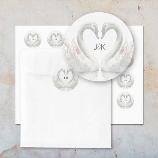 Sticker Rond Swans romantiques Mariage Couple Monogramme