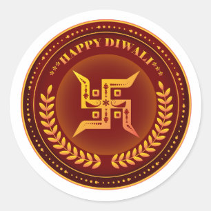 Sticker Rond Swastik hindou doré Diwali joyeux