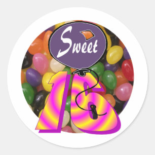Sticker Rond Sweet 16 Anniversaire