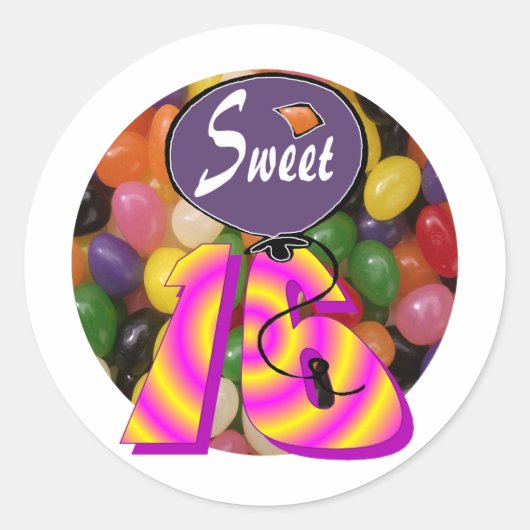 Sticker Rond Sweet 16 Anniversaire (Devant)
